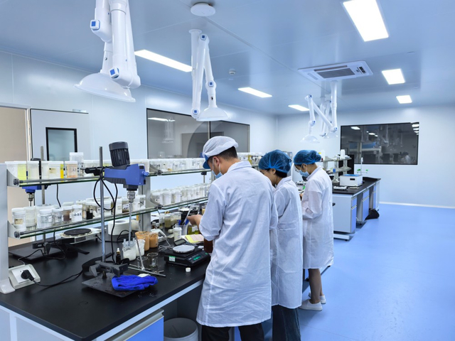 skincare product research and development laboratory for face serum and body care formulation